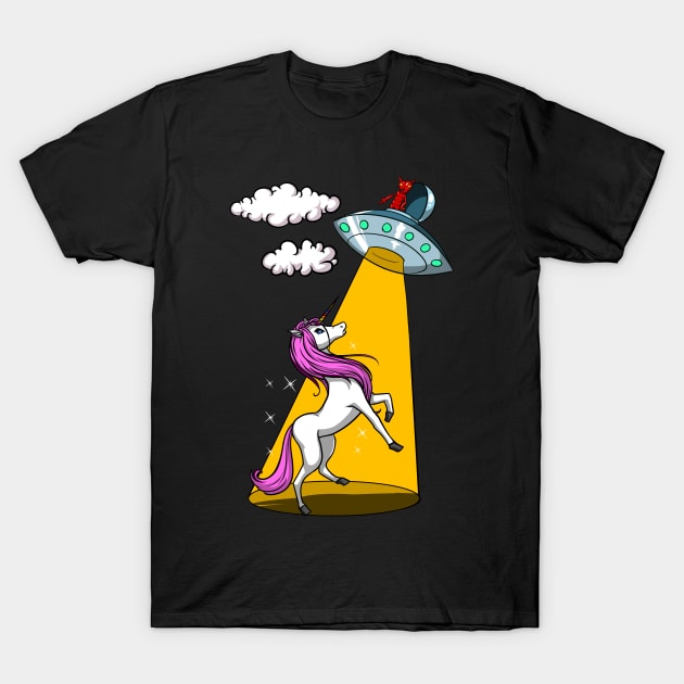 UFO Magical Unicorn Abduction Funny Alien Spaceship T-Shirt by underheaven